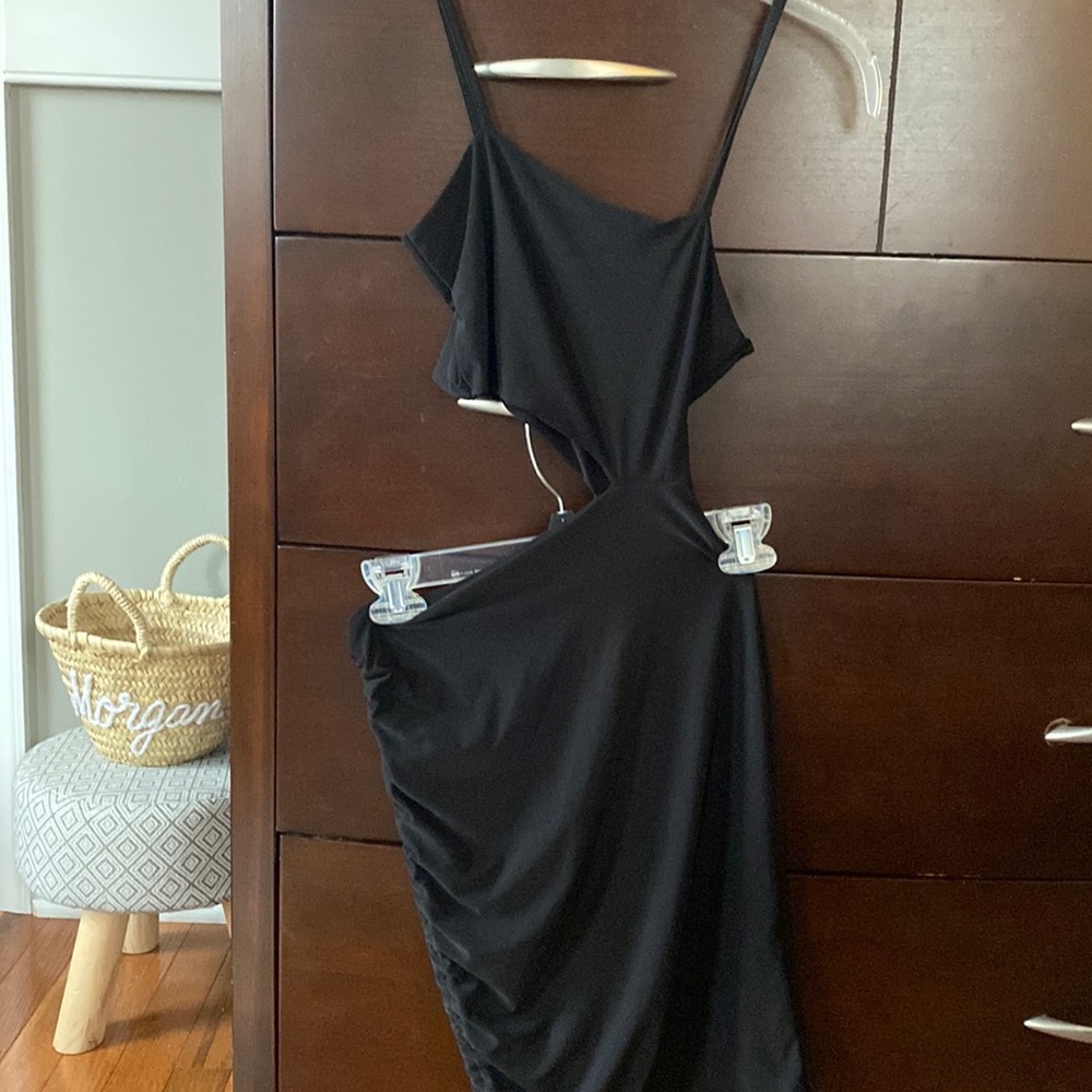 black ruched cutout dress